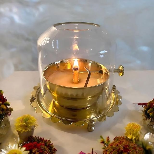 Akhand Diya Lamp with Adjustable wick & Glass
